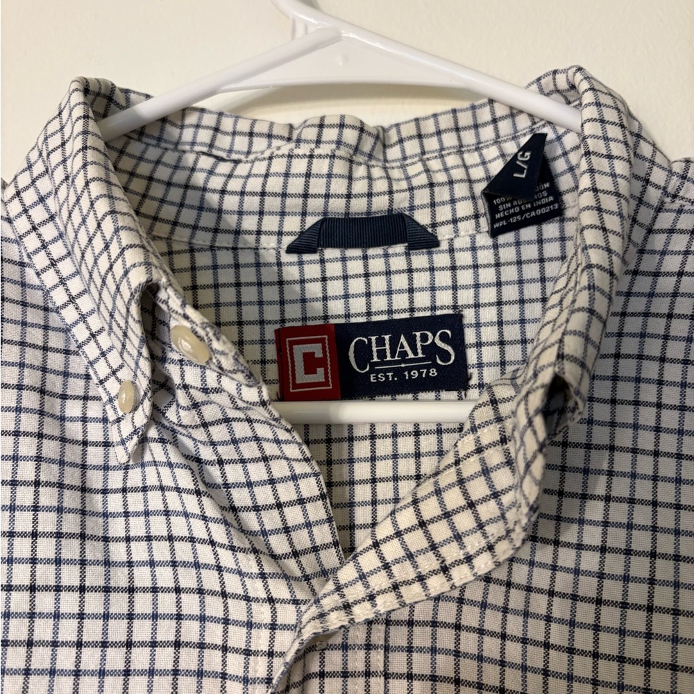 Chaps Men's Navy and White Plaid Shirt